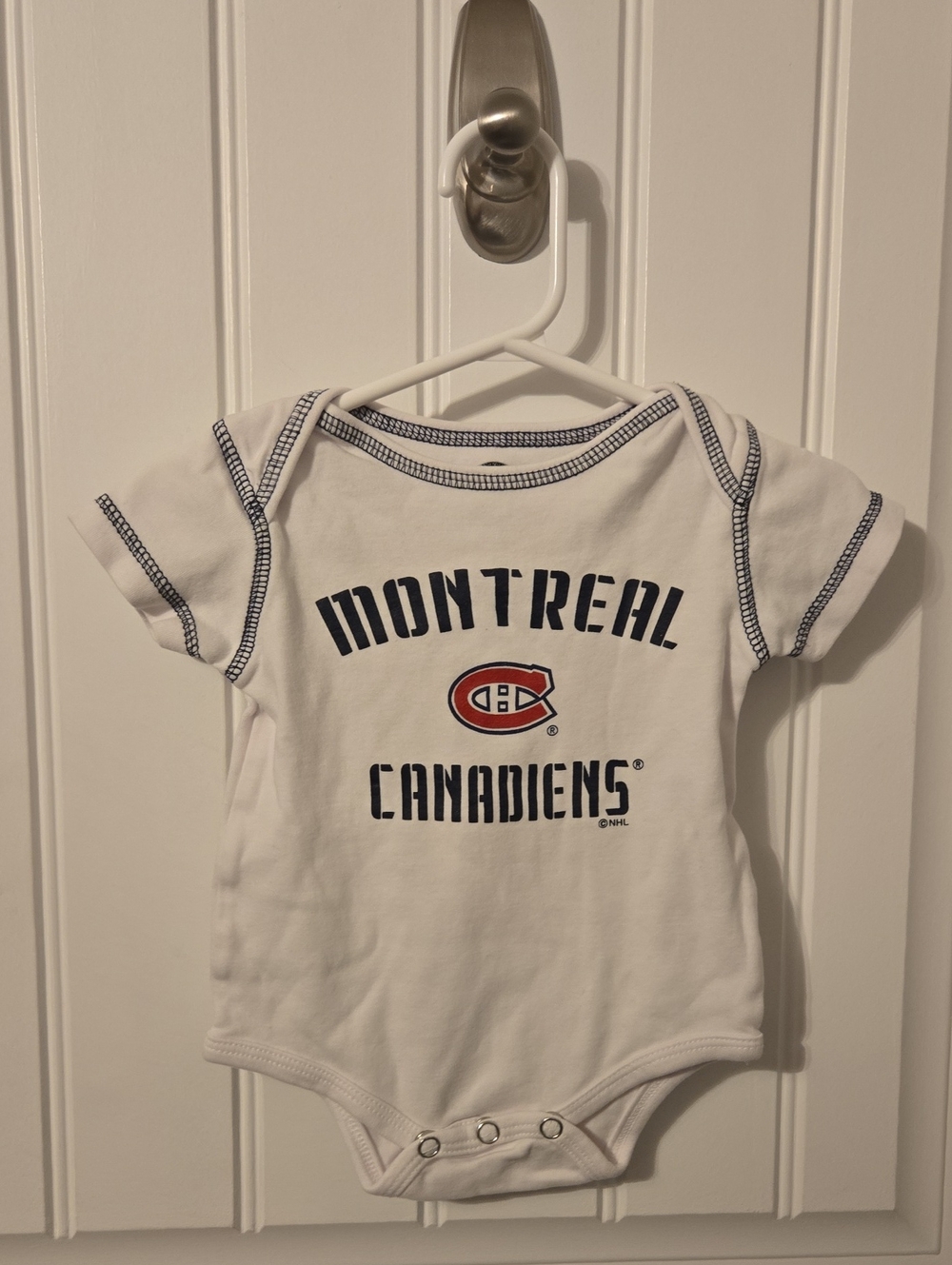NHL Montreal Canadiens White Infant Bodysuit with Navy Trim and Logo